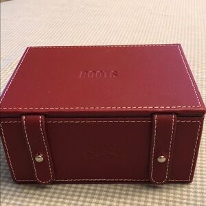 NWOT Roots Red Leather Jewelry Box Sewing Storage White Stitches Grey I/S #1172